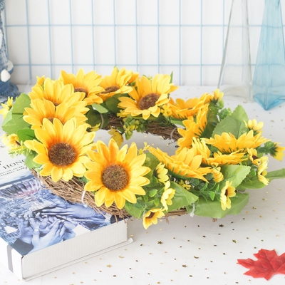 35-42cm Sunflower Wreath Artificial Leaf Plant Waterproof